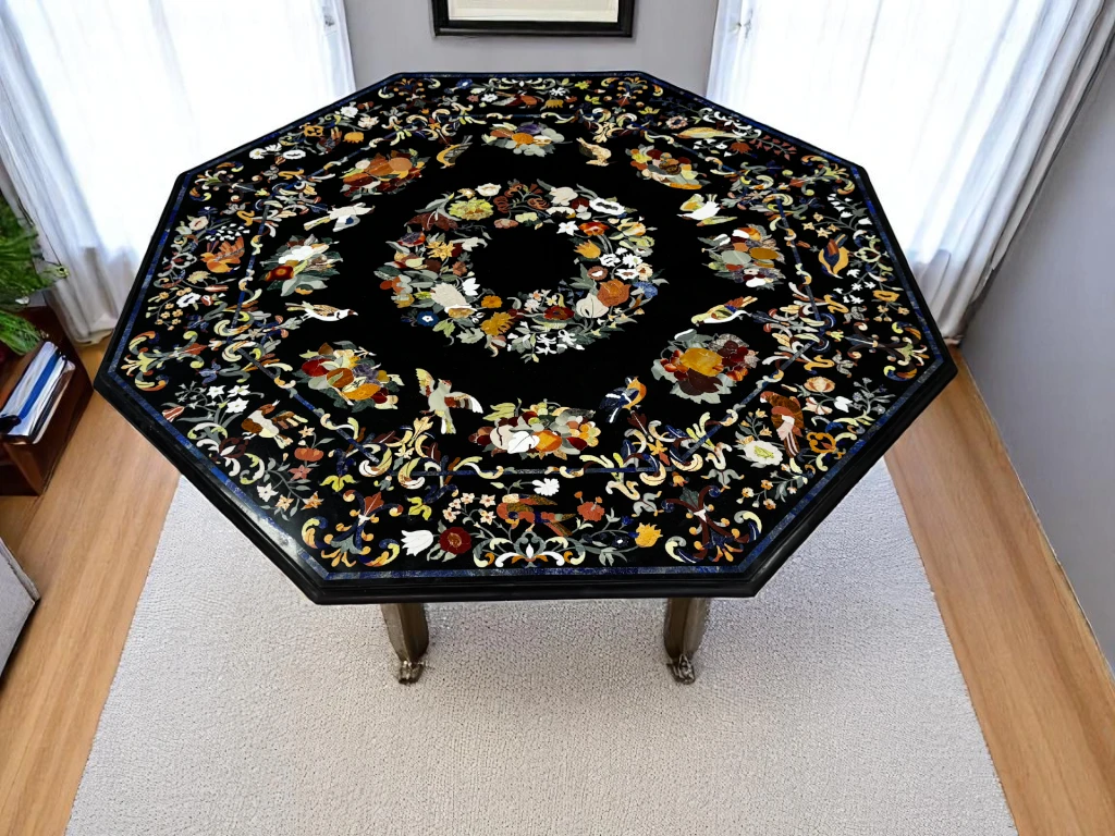 Luxury Black Marble Pietra Dura Coffee Table